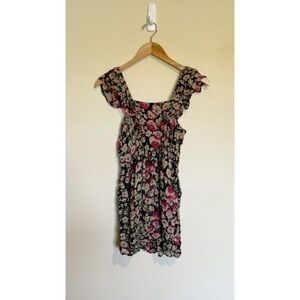 Reformation Black Floral Ruffle Sleeveless Mini Dress 0